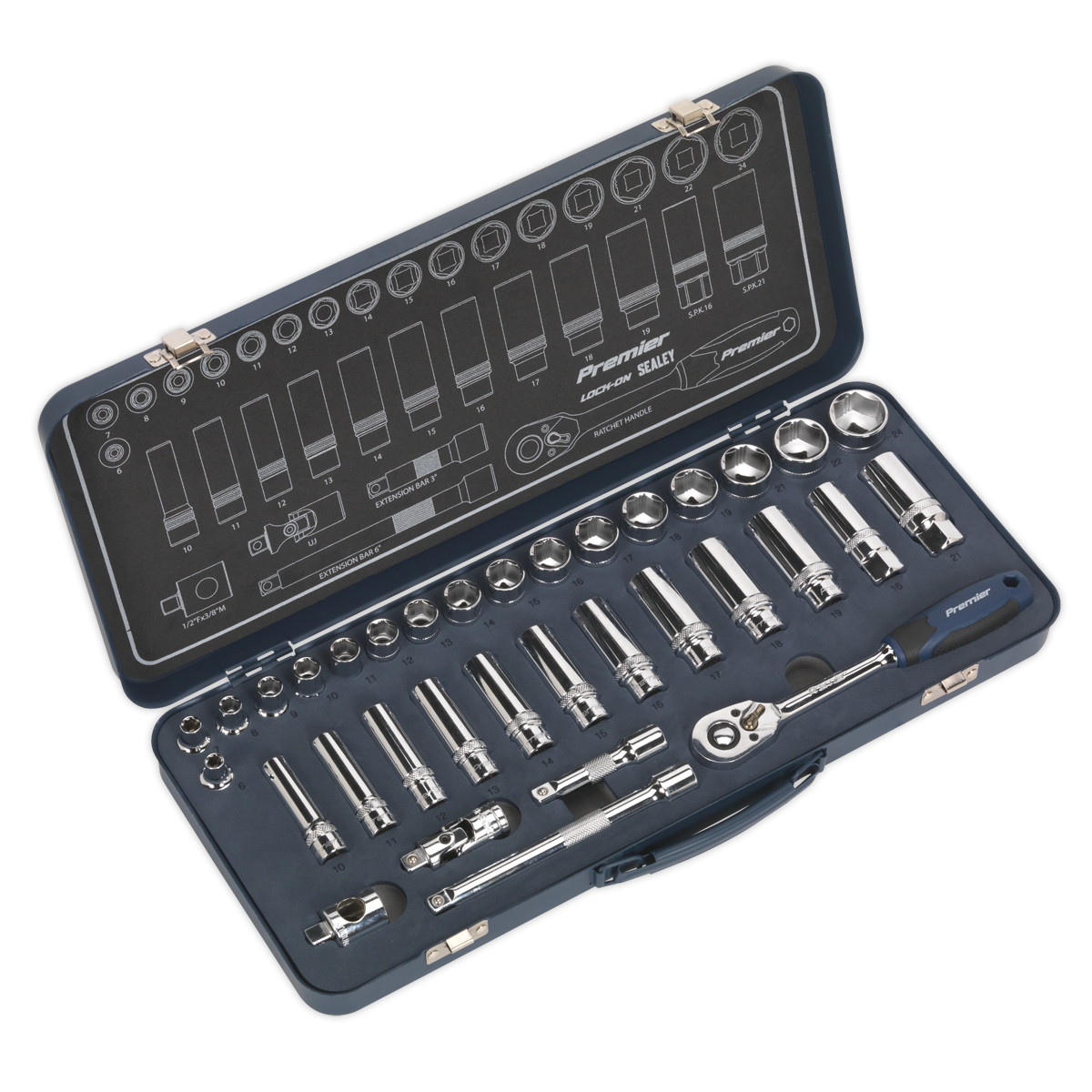 Socket Set 34pc 3/8″Sq Drive Lock-On™ 6pt Metric