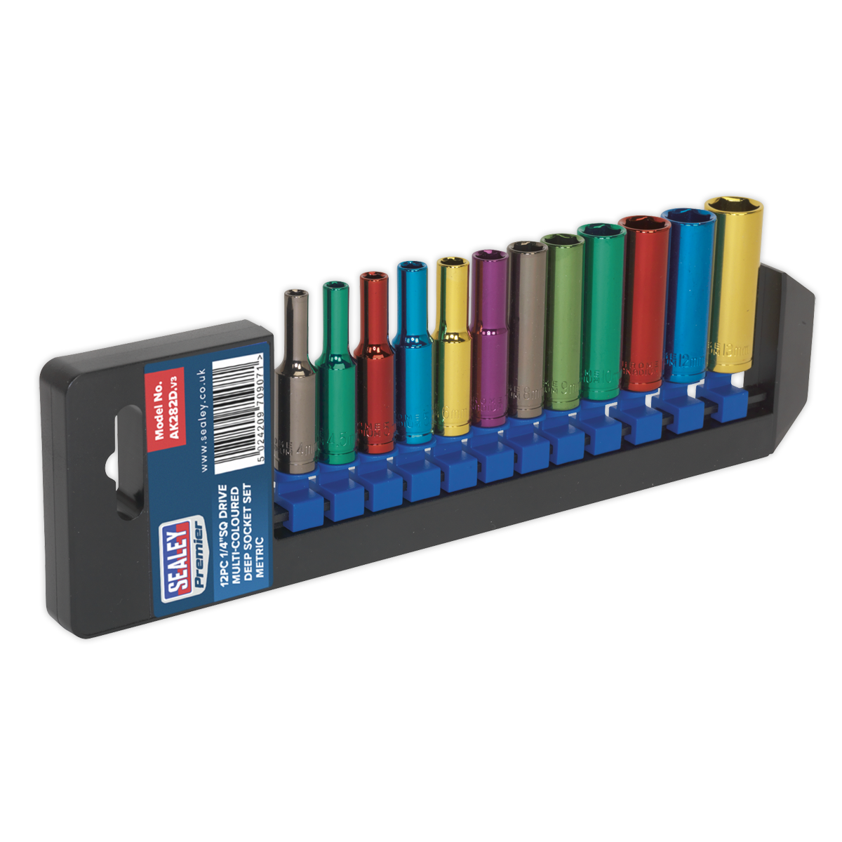 Multi-Coloured Socket Set 12pc 1/4″Sq Drive Deep WallDrive® Metric