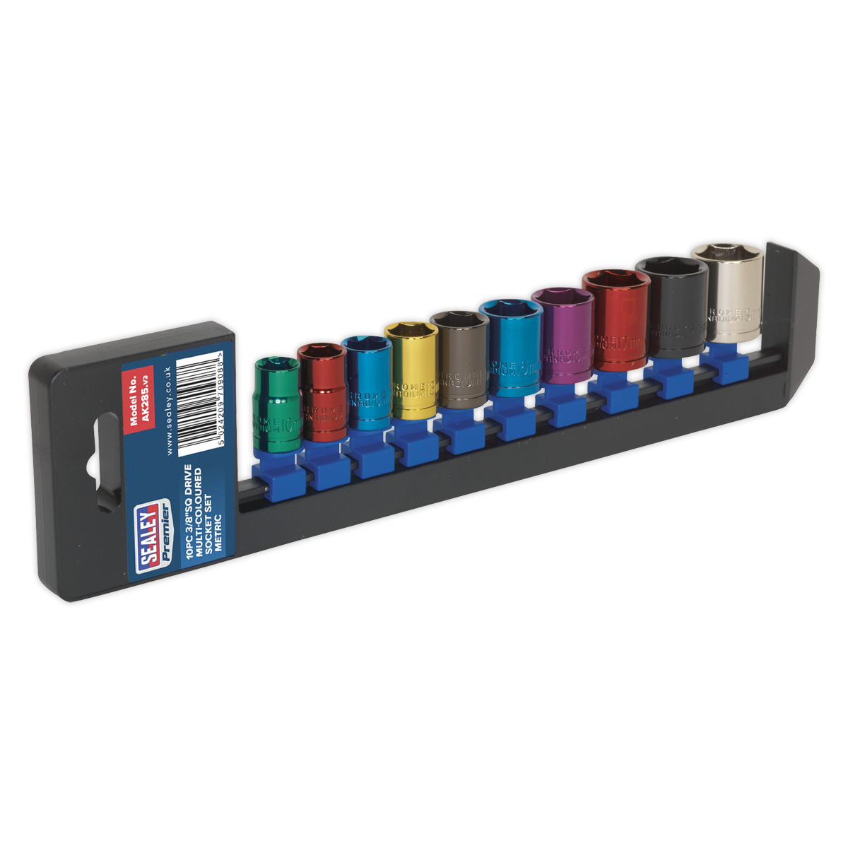 Multi-Coloured Socket Set 10pc 3/8″Sq Drive 6pt WallDrive® Metric