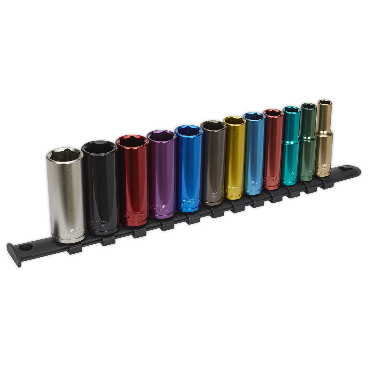 Multi-Coloured Socket Set 12pc 3/8″Sq Drive 6pt Deep WallDrive® Metric