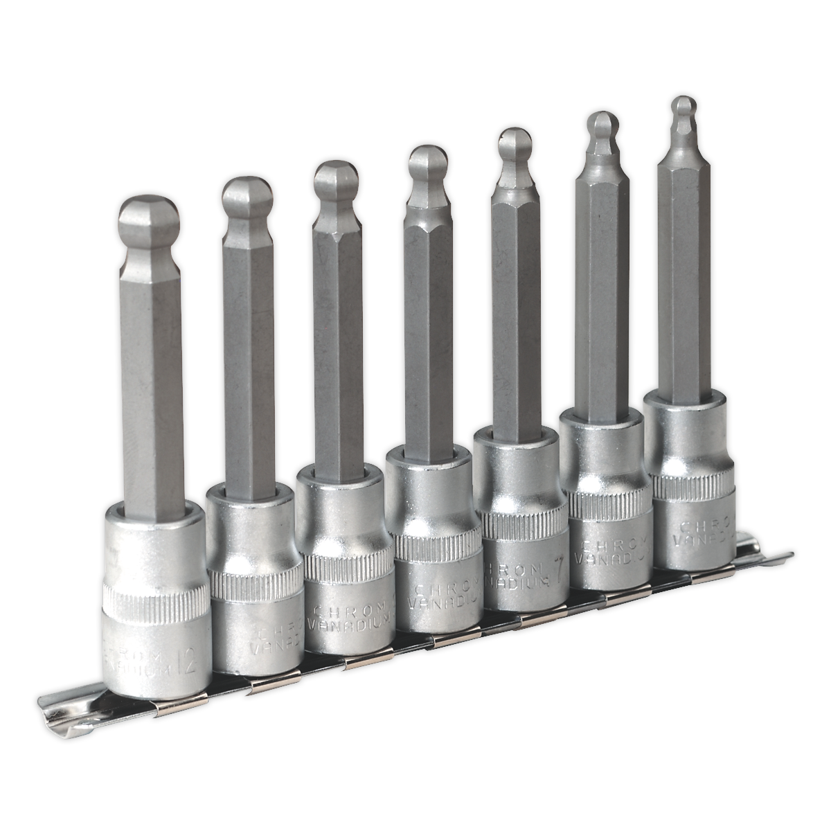 Ball-End Hex Socket Bit Set 7pc 100mm 1/2″Sq Drive Metric