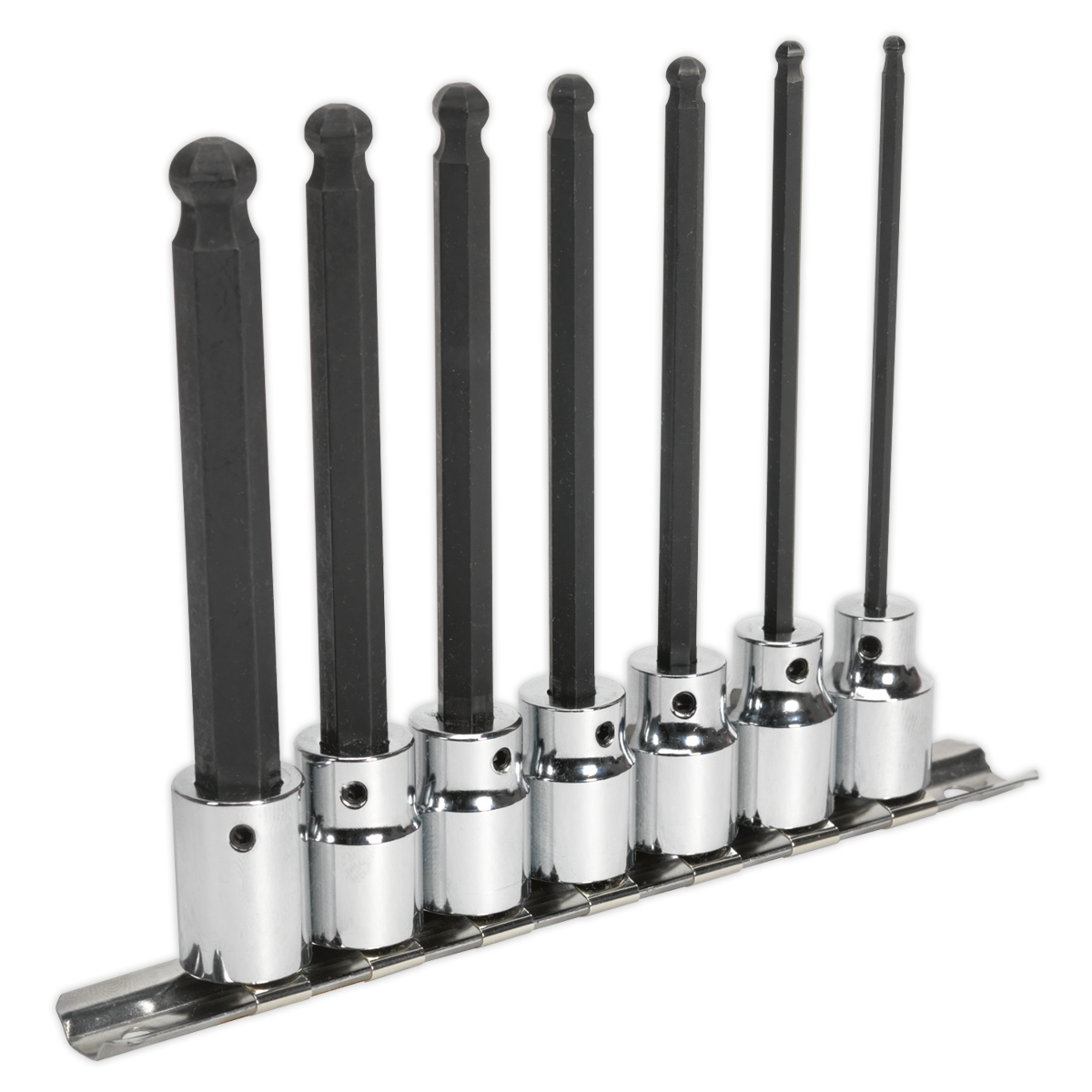 Ball-End Hex Socket Bit Set 7pc 3/8″Sq Drive 110mm Metric