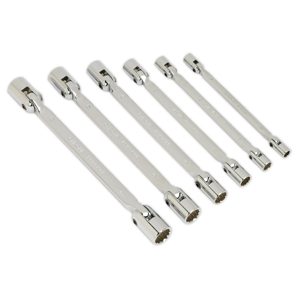 Double Flexi-Head Socket Spanner Set 6pc Fully Polished Metric