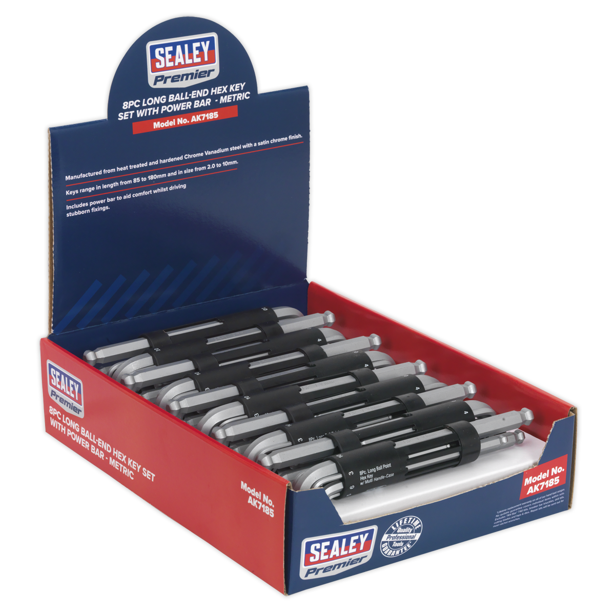 Ball-End Hex Key Set with Power Bar 8pc Long Display Box of 10