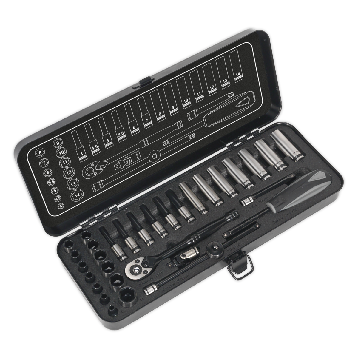 Socket Set 32pc 1/4″Sq Drive 6pt WallDrive® Metric Black Series