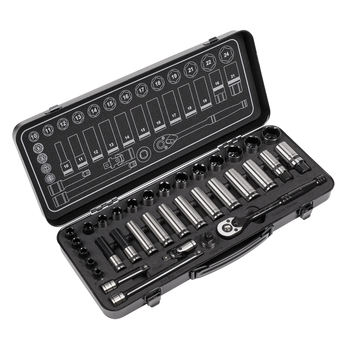 Socket Set 34pc 3/8″Sq Drive WallDrive® Metric Black Series