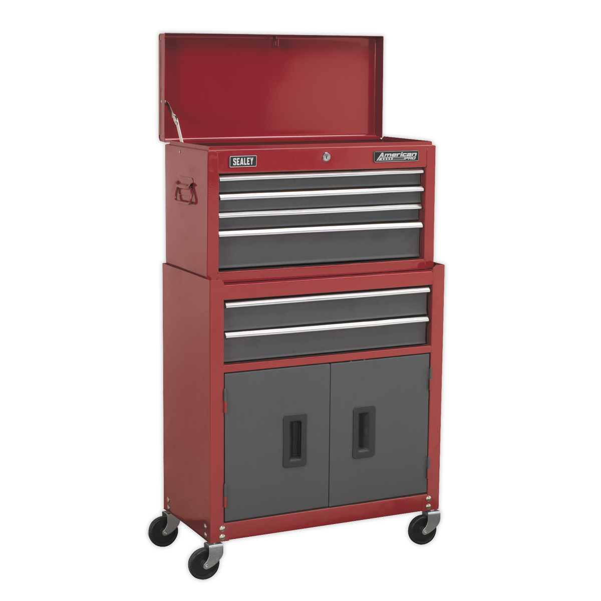 Topchest & Rollcab Combination 6 Drawer with Ball-Bearing Slides – Red/Grey