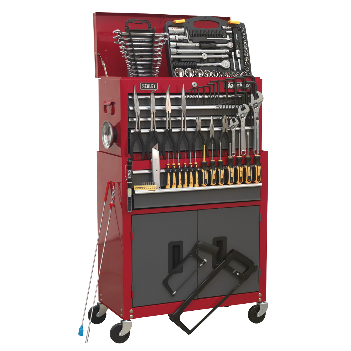 Topchest & Rollcab Combination 6 Drawer with Ball-Bearing Slides – Red/Grey & 128pc Tool Kit