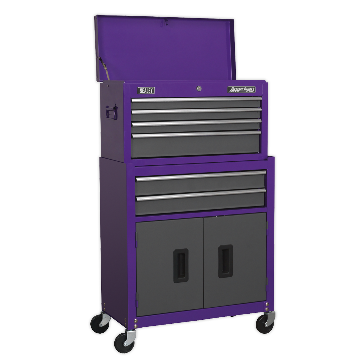 Topchest & Rollcab Combination 6 Drawer with Ball-Bearing Slides – Purple/Grey