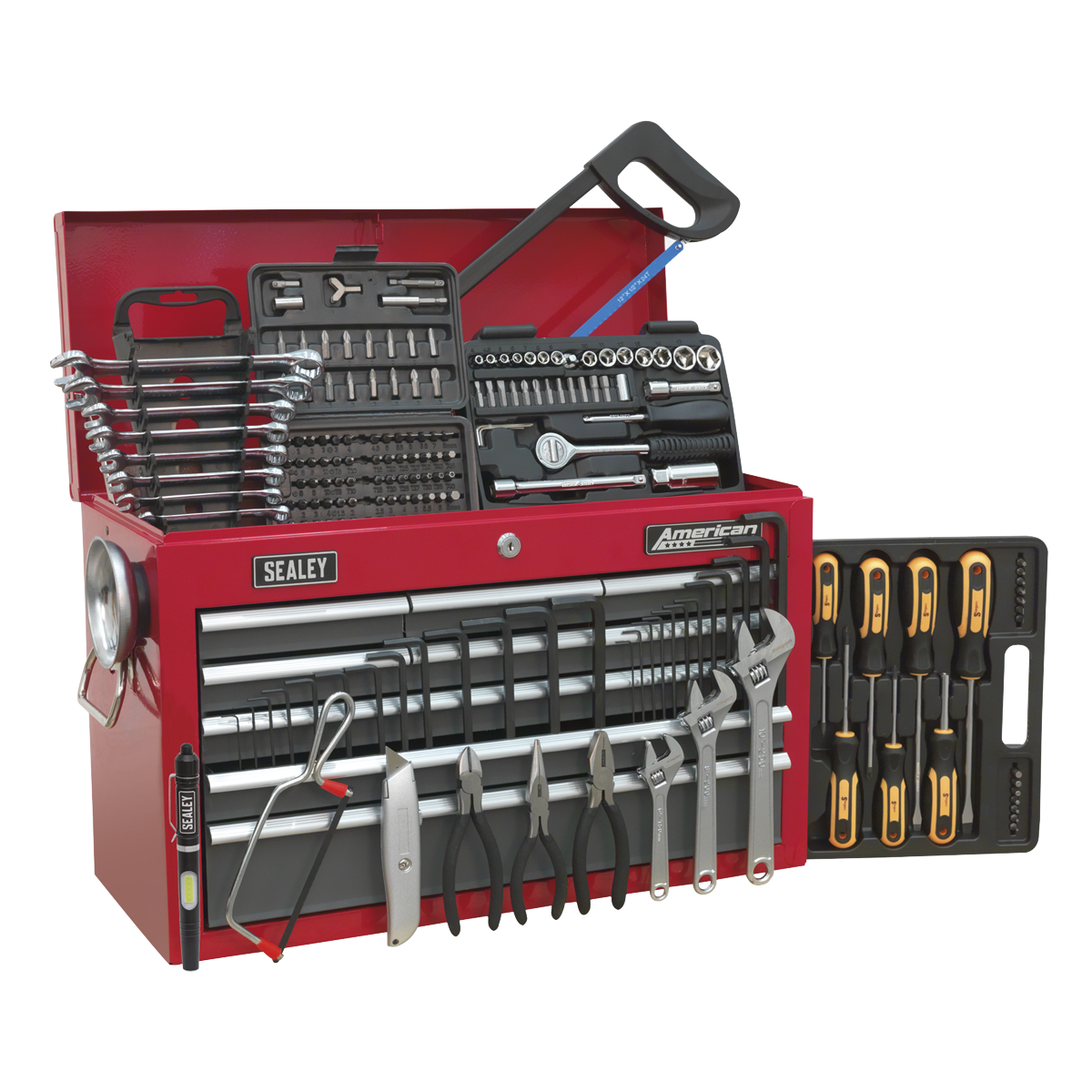 Topchest 9 Drawer with Ball-Bearing Slides – Red/Grey & 205pc Tool Kit