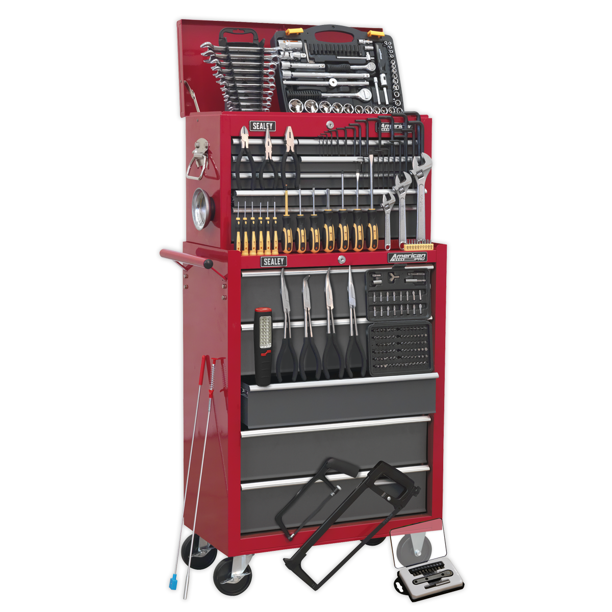 Topchest & Rollcab Combination 14 Drawer with Ball-Bearing Slides – Red/Grey & 239pc Tool Kit