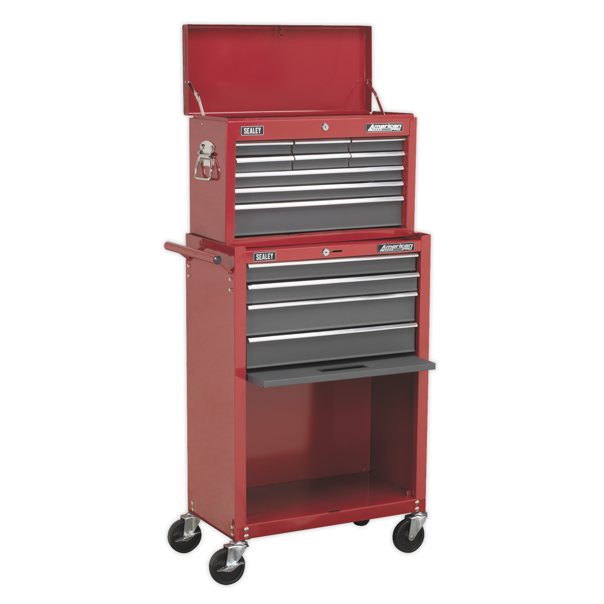 Topchest & Rollcab Combination 13 Drawer with Ball-Bearing Slides – Red/Grey