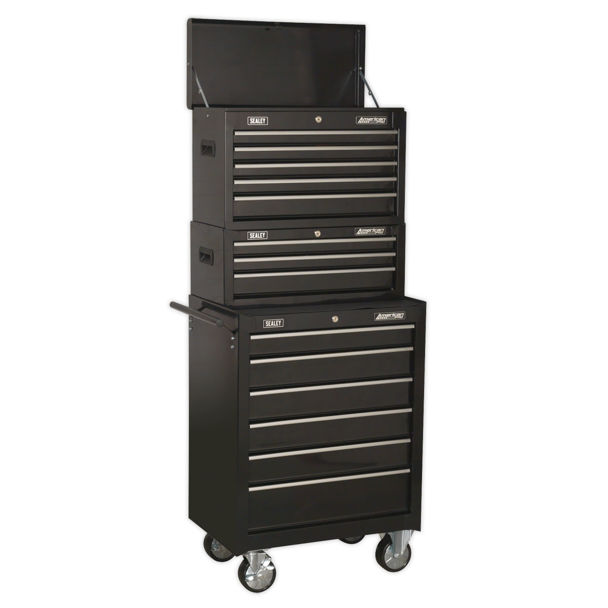 Topchest, Mid-Box & Rollcab 14 Drawer Stack – Black