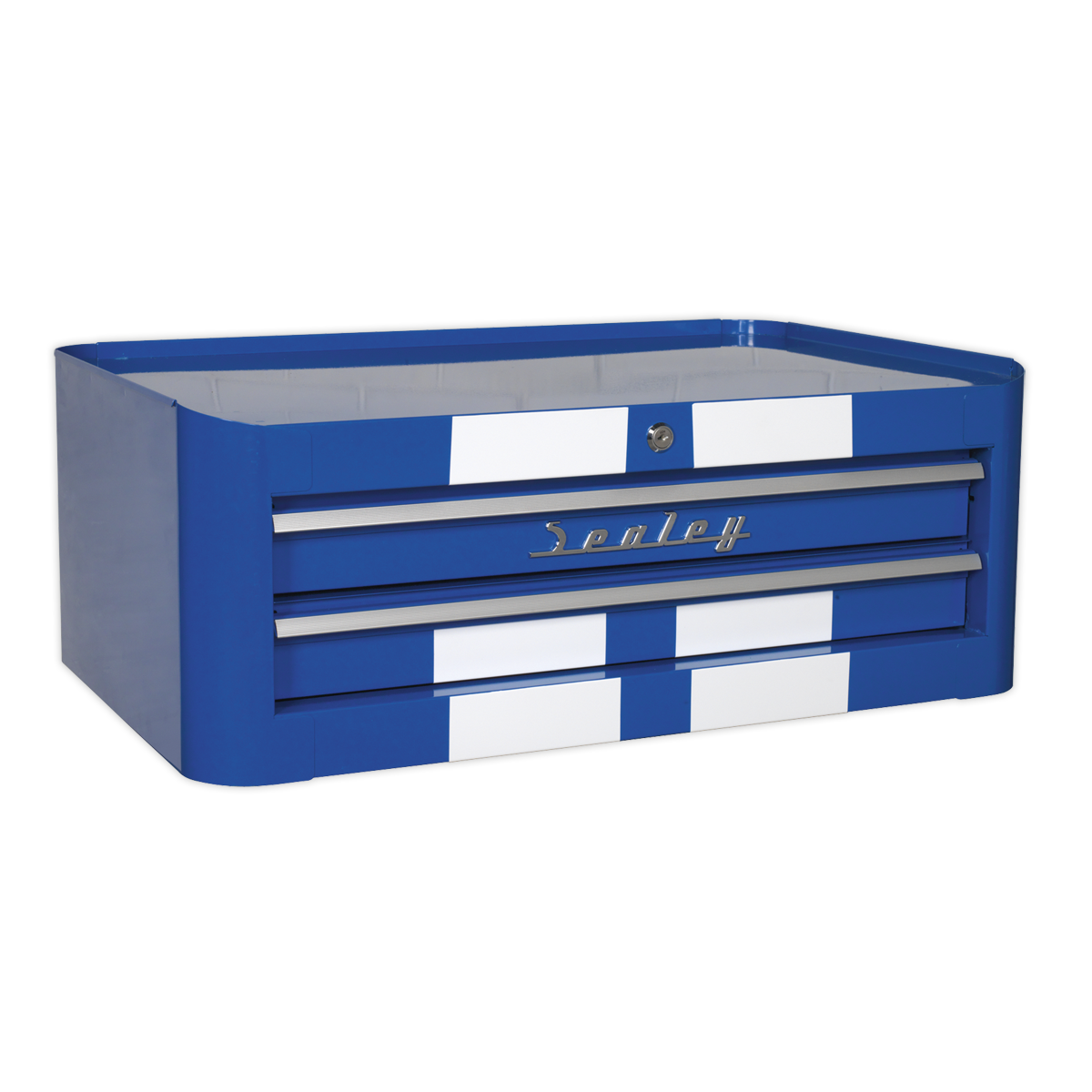 Mid-Box 2 Drawer Retro Style – Blue with White Stripes