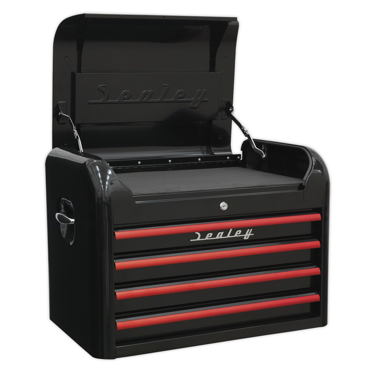 Topchest 4 Drawer Retro Style – Black with Red Anodised Drawer Pulls