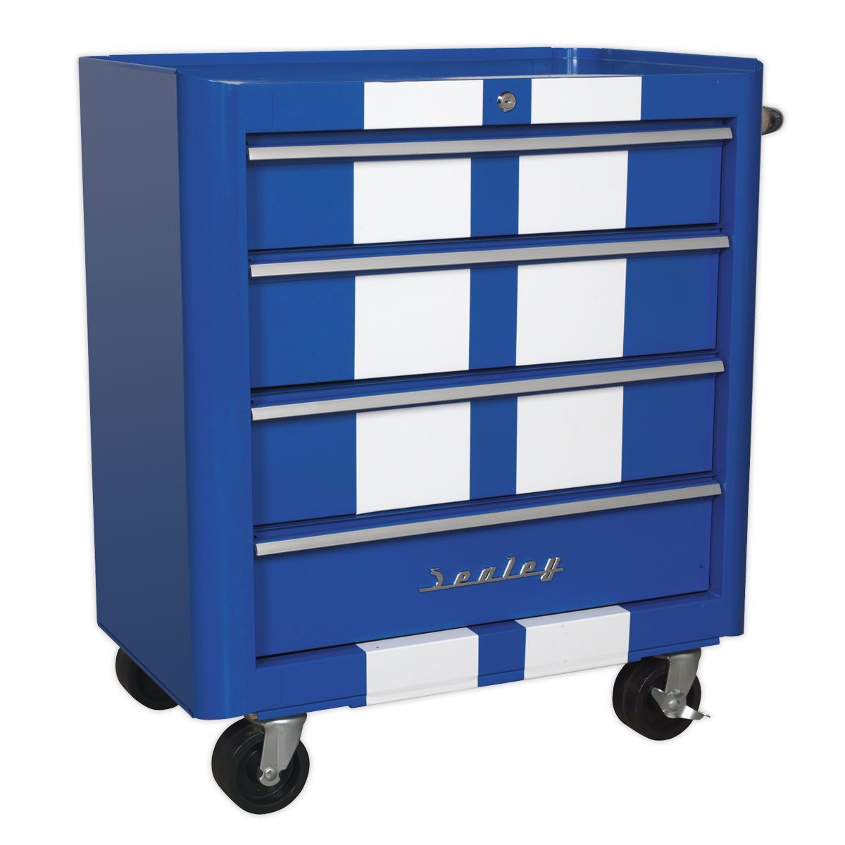 Rollcab 4 Drawer Retro Style – Blue with White Stripes