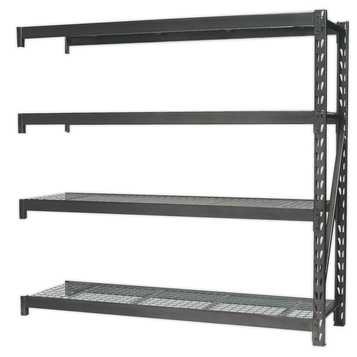 Heavy-Duty Racking Extension Pack with 4 Mesh Shelves 640kg Capacity Per Level