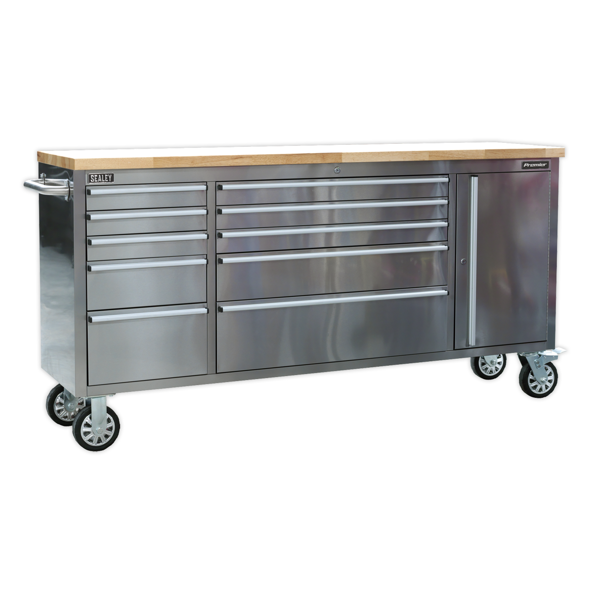 Mobile Stainless Steel Tool Cabinet 10 Drawer & Cupboard