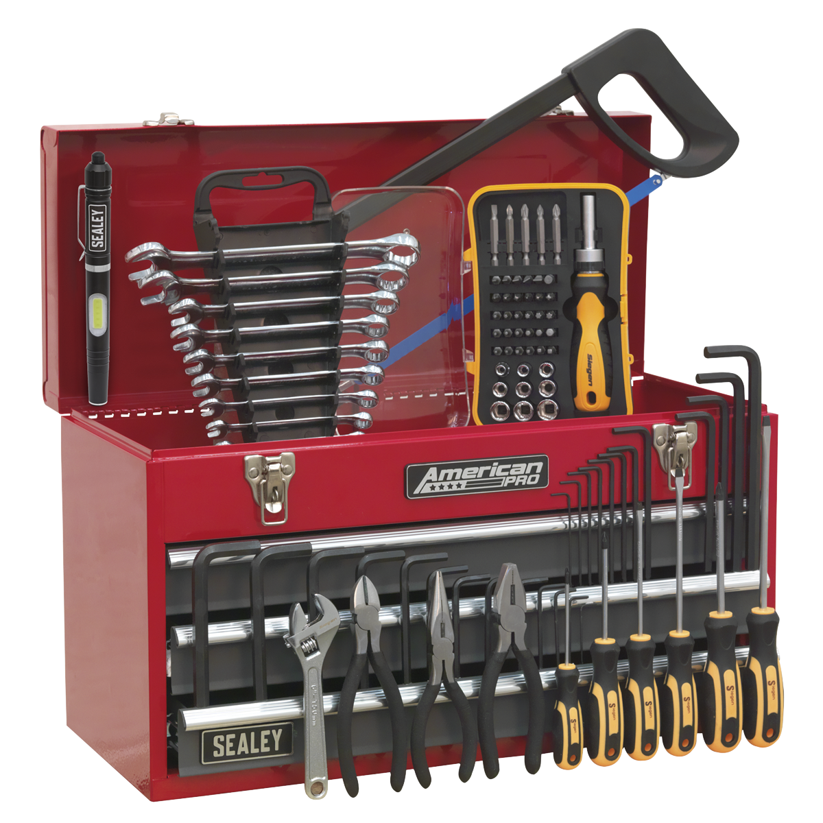 Portable Tool Chest 3 Drawer with Ball Bearing Slides – Red/Grey & 93pc Tool Kit