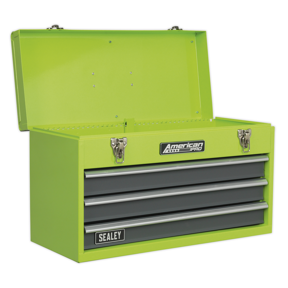 Tool Chest 3 Drawer Portable with Ball Bearing Slides – Hi-Vis Green/Grey