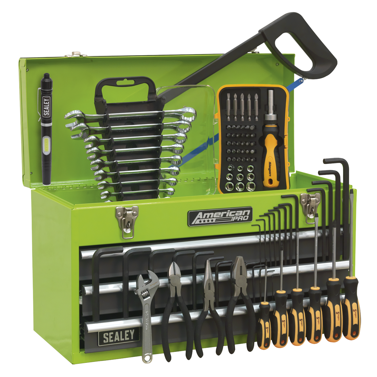 Portable Tool Chest 3 Drawer with Ball Bearing Slides – Hi-Vis & 93pc Tool Kit