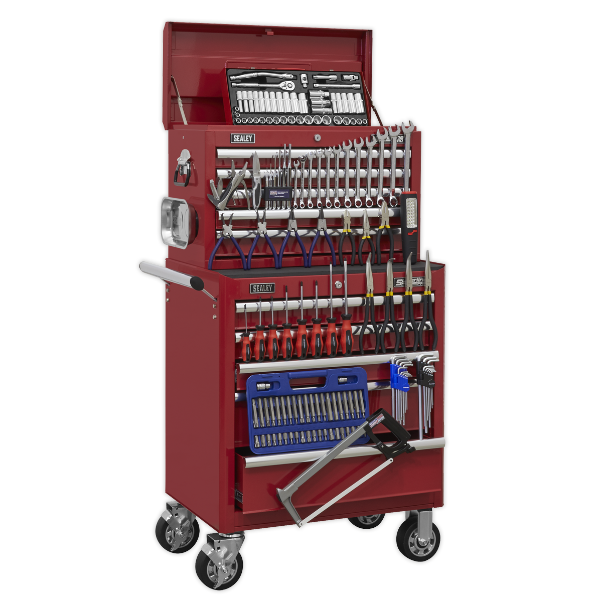 Topchest & Rollcab Combination 10 Drawer with Ball Bearing Slides – Red & 147pc Tool Kit