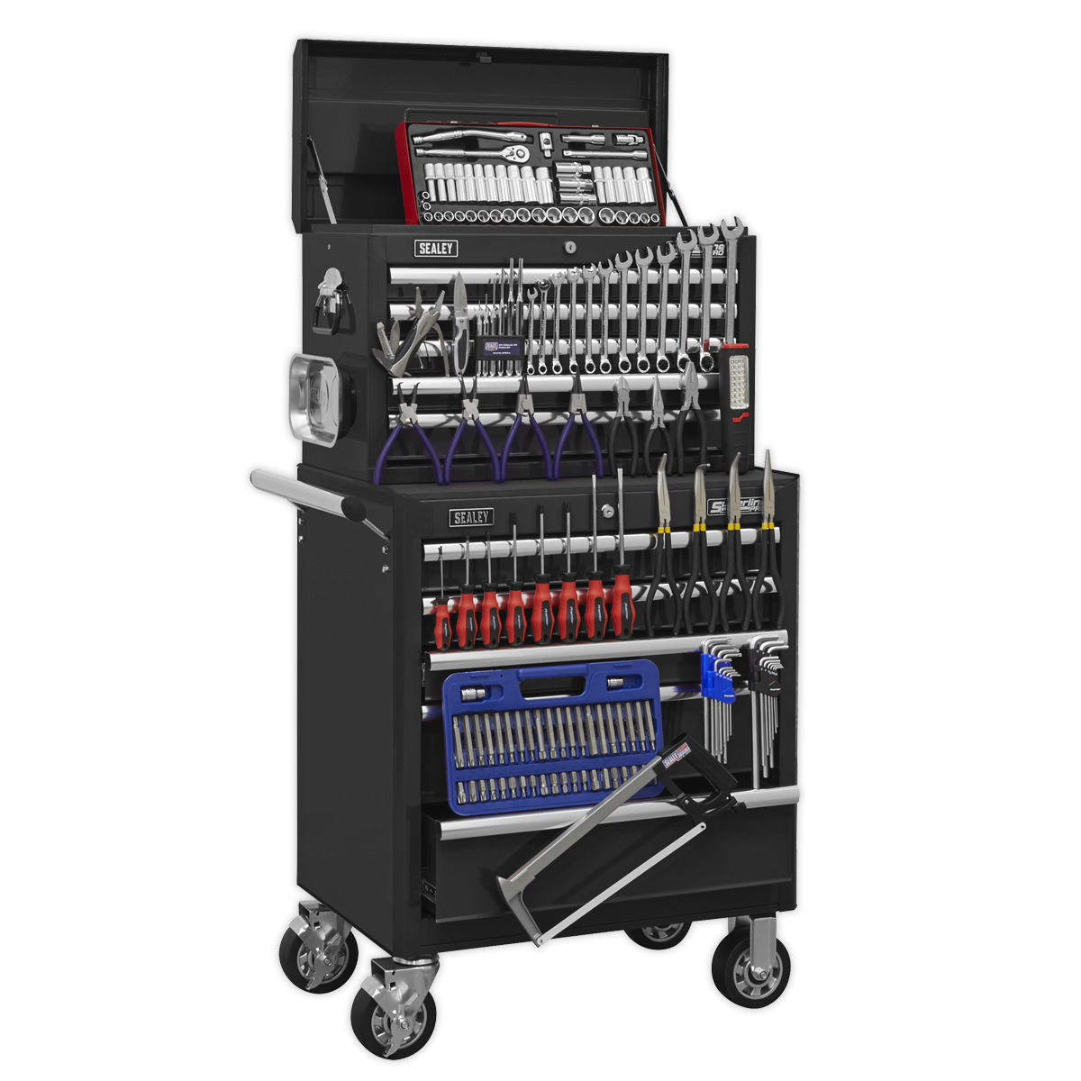 Topchest & Rollcab Combination 10 Drawer with Ball Bearing Slides – Black with 147pc Tool Kit