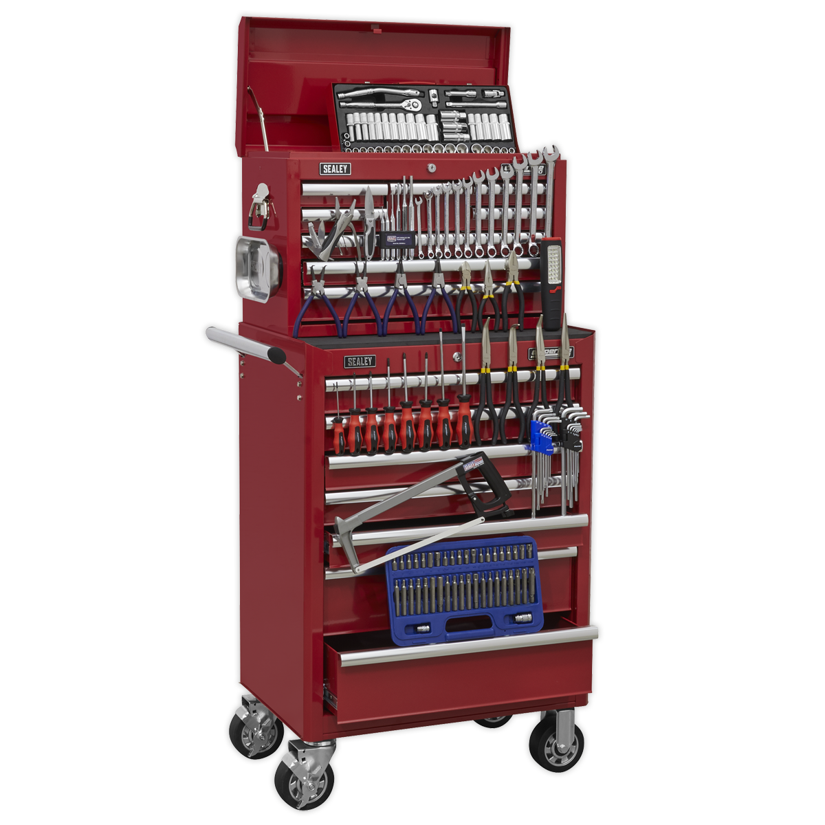 Topchest & Rollcab Combination 15 Drawer with Ball Bearing Slides – Red & 147pc Tool Kit