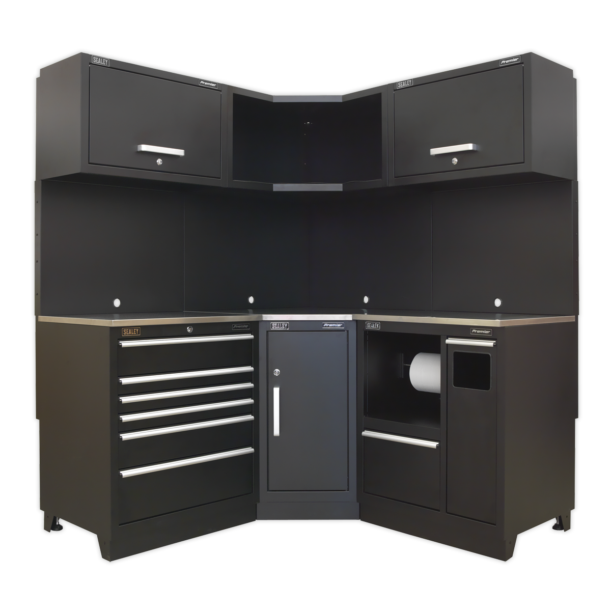 Premier 1.7m Corner Storage System – Stainless Worktop