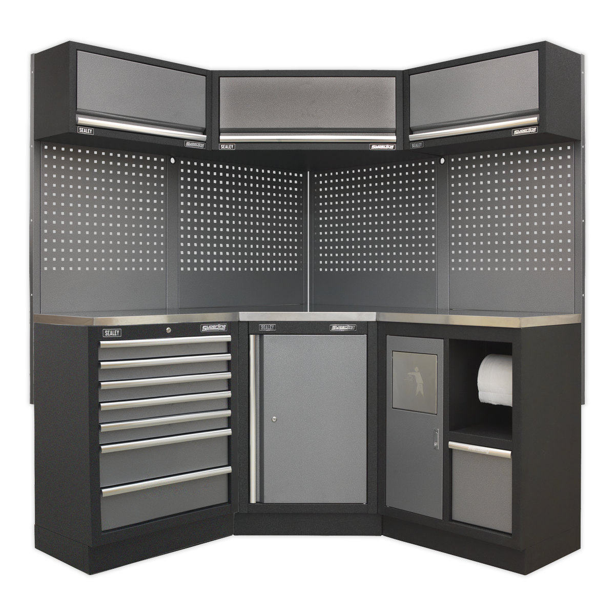 Superline Pro 1.6m Corner Storage System – Stainless Worktop