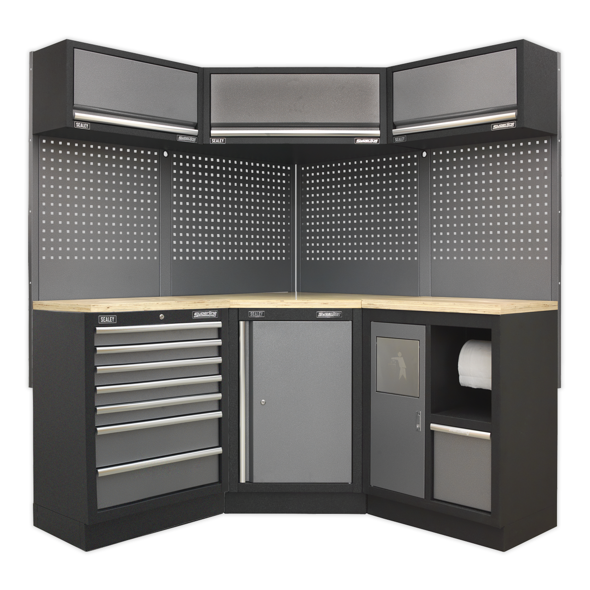 Superline Pro 1.6m Corner Storage System – Wood Worktop