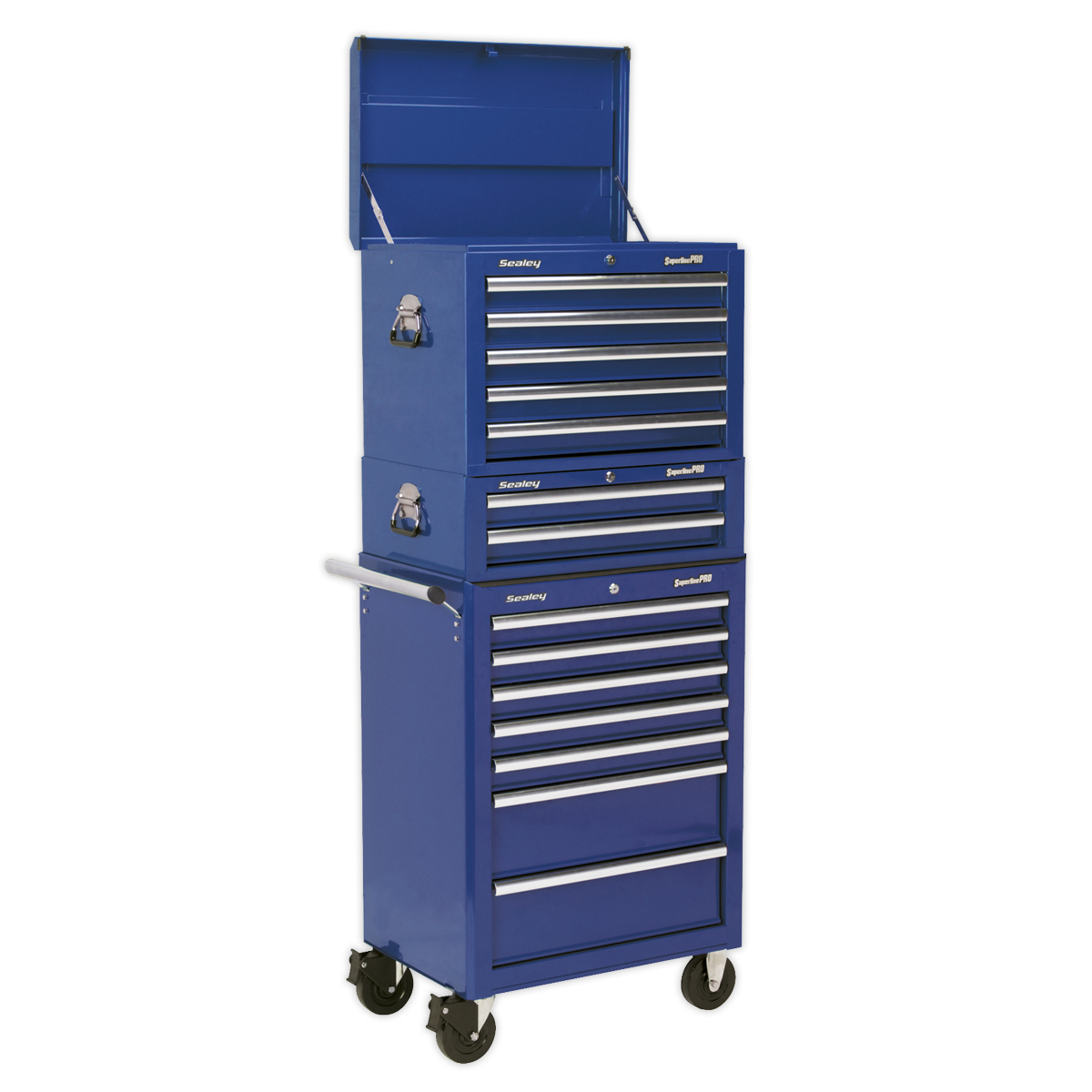 Topchest, Mid-Box & Rollcab Combination 14 Drawer with Ball Bearing Slides – Blue