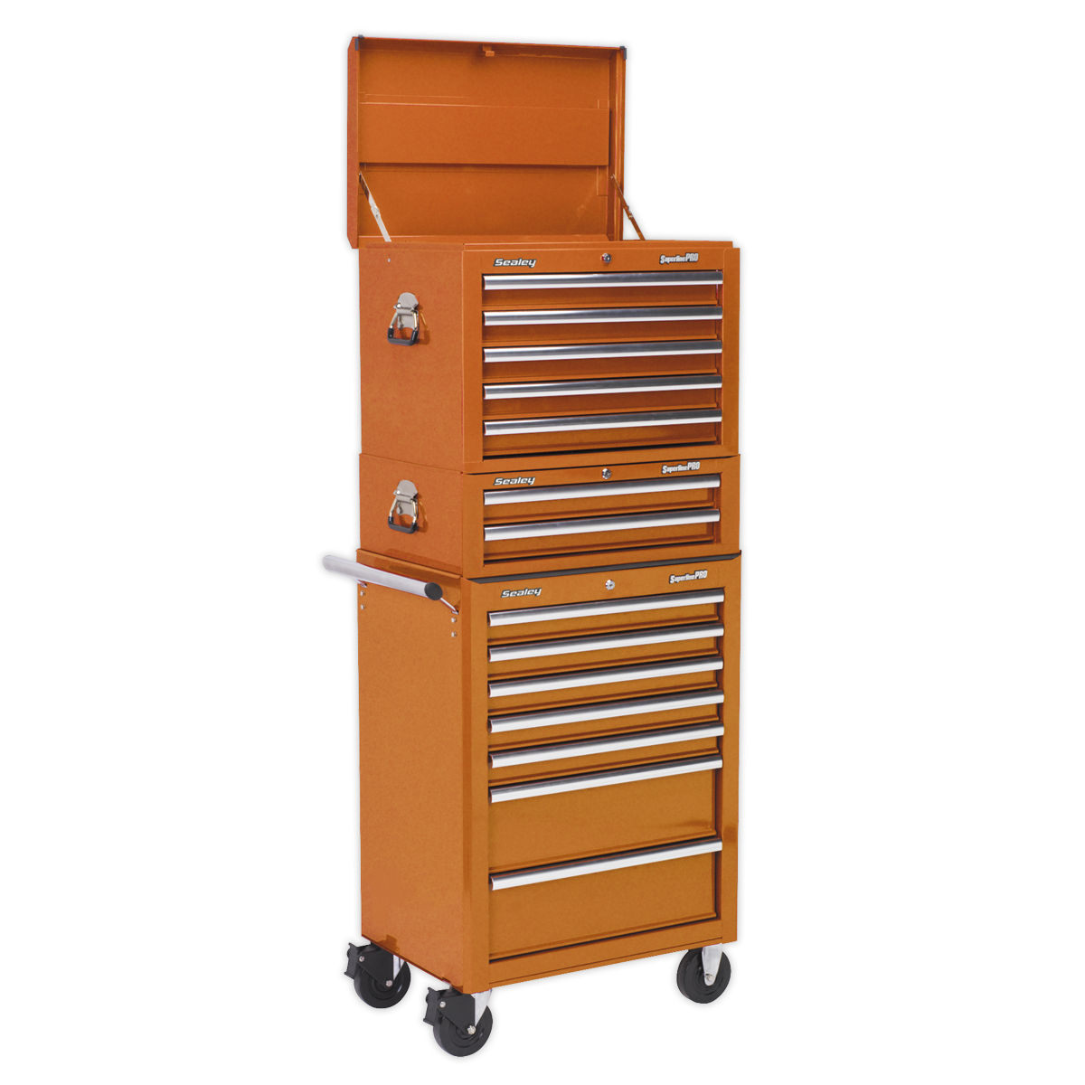 Topchest, Mid-Box & Rollcab Combination 14 Drawer with Ball Bearing Slides – Orange