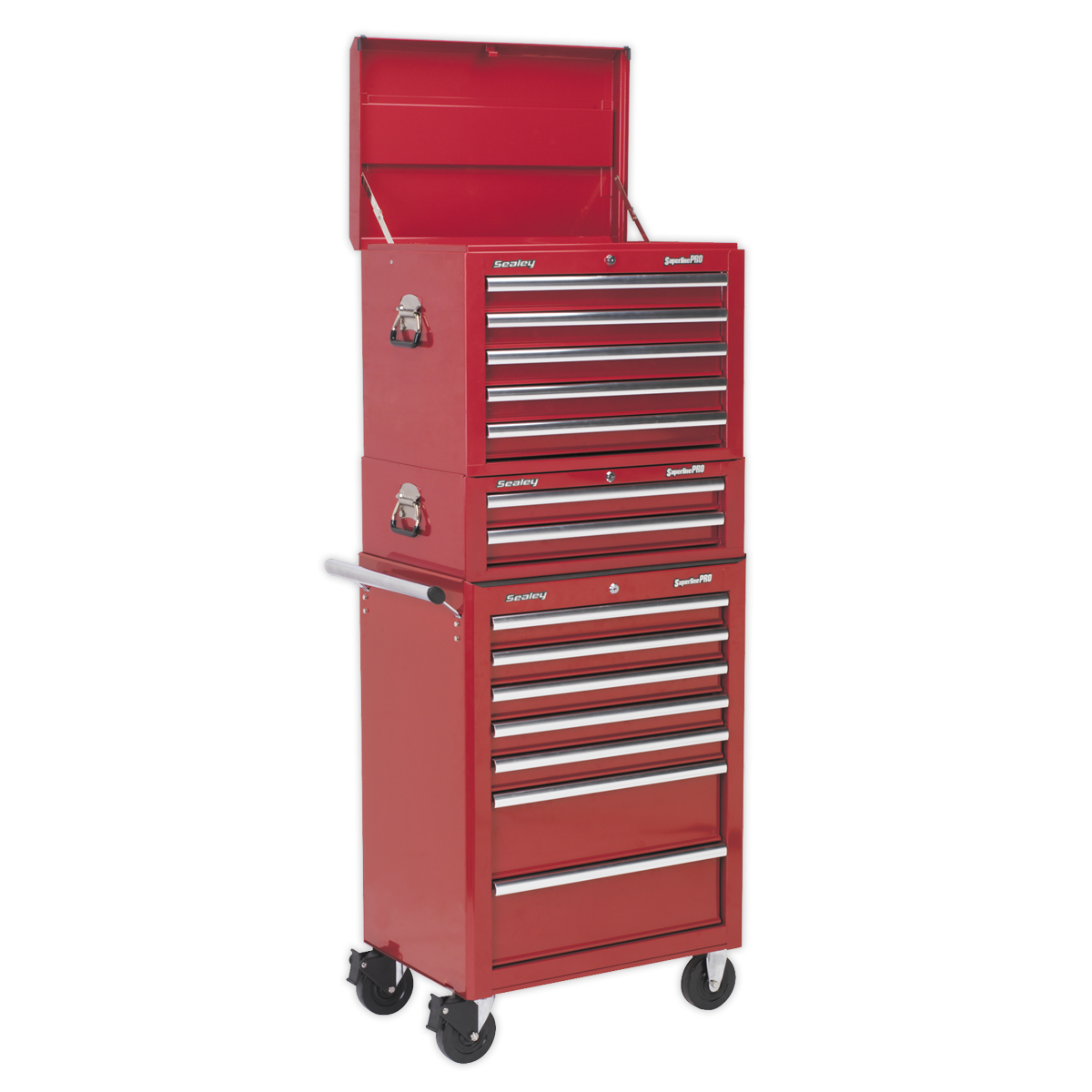 Topchest, Mid-Box & Rollcab Combination 14 Drawer with Ball Bearing Slides – Red