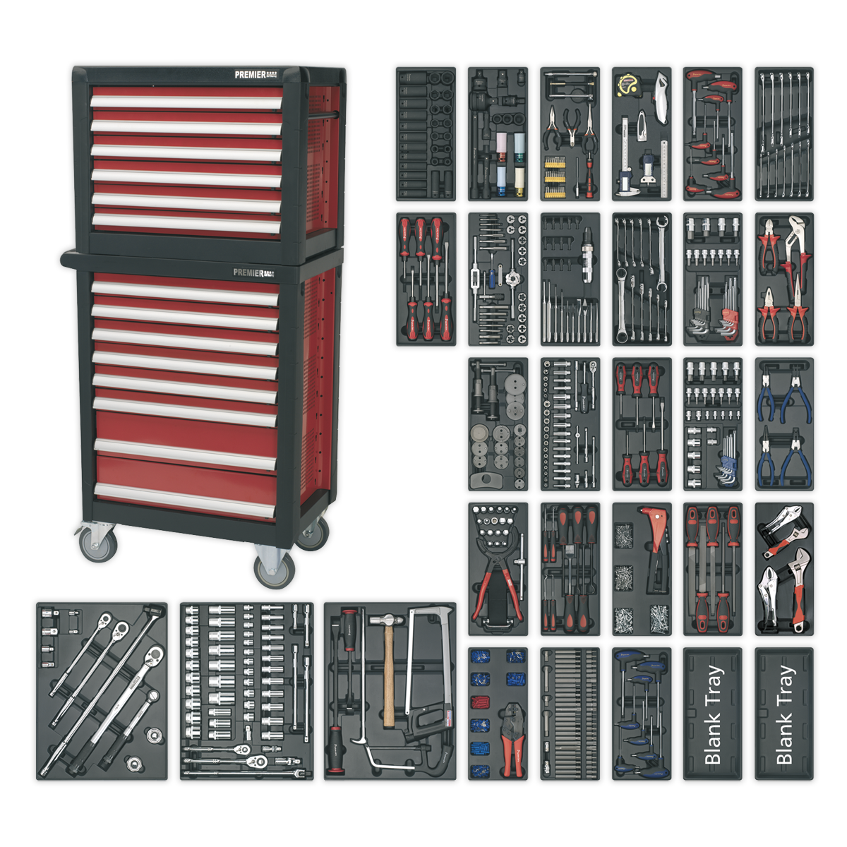 Topchest & Rollcab Combination 14 Drawer with Ball Bearing Slides & 1233pc Tool Kit
