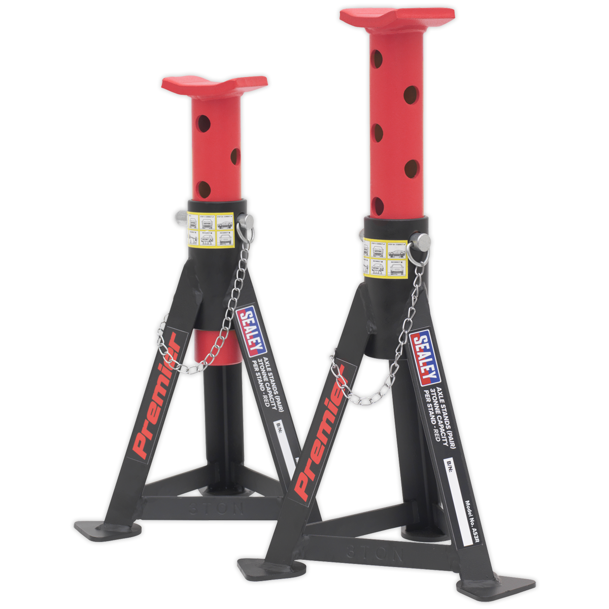Axle Stands (Pair) 3tonne Capacity per Stand – Red
