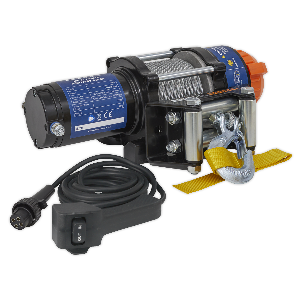 ATV/Quad Recovery Winch 1135kg (2500lb) Line Pull 12V