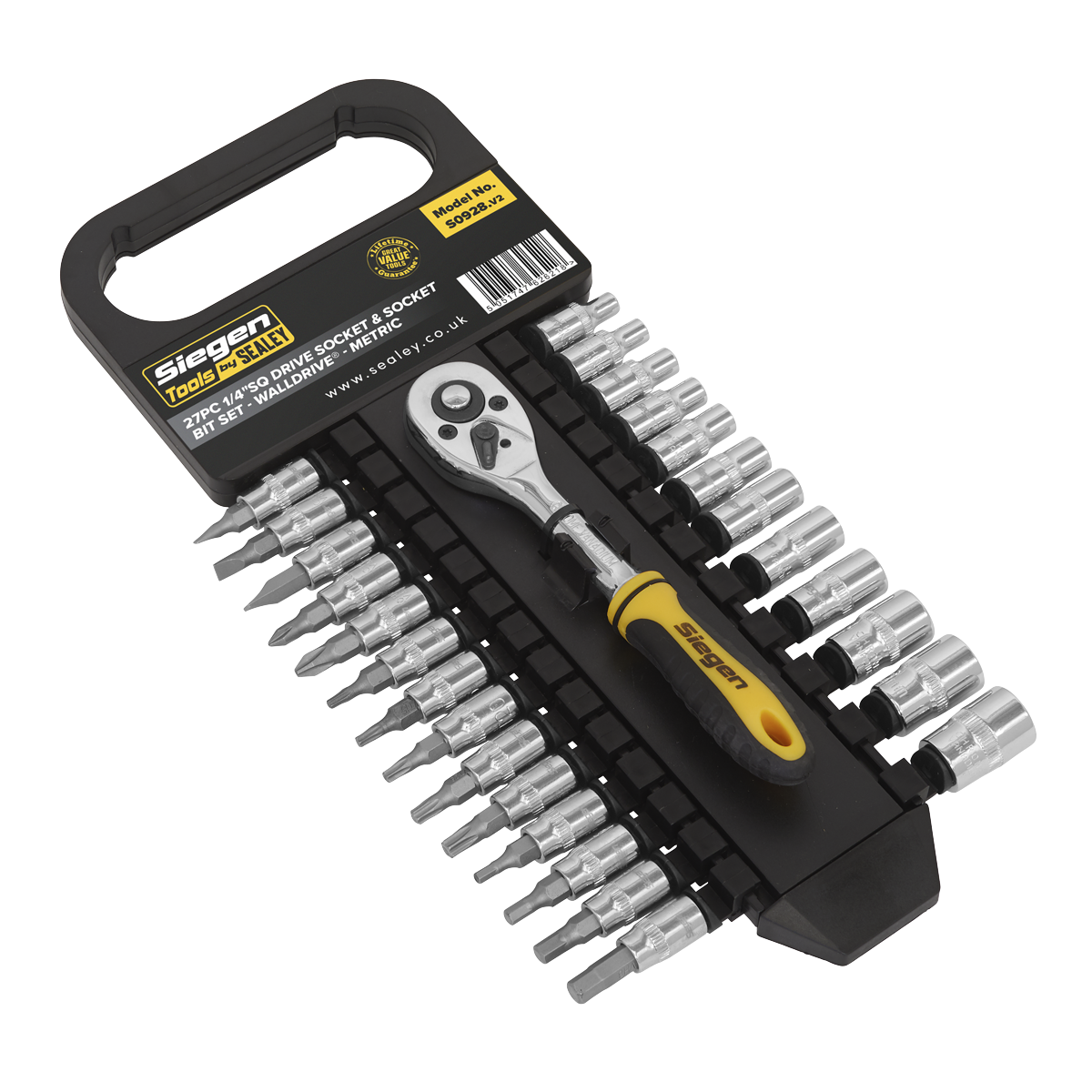 Socket & Socket Bit Set 27pc 1/4″Sq Drive 6pt WallDrive® Metric