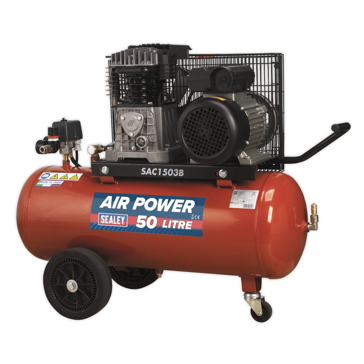 Air Compressor 50L Belt Drive 3hp with Cast Cylinders & Wheels