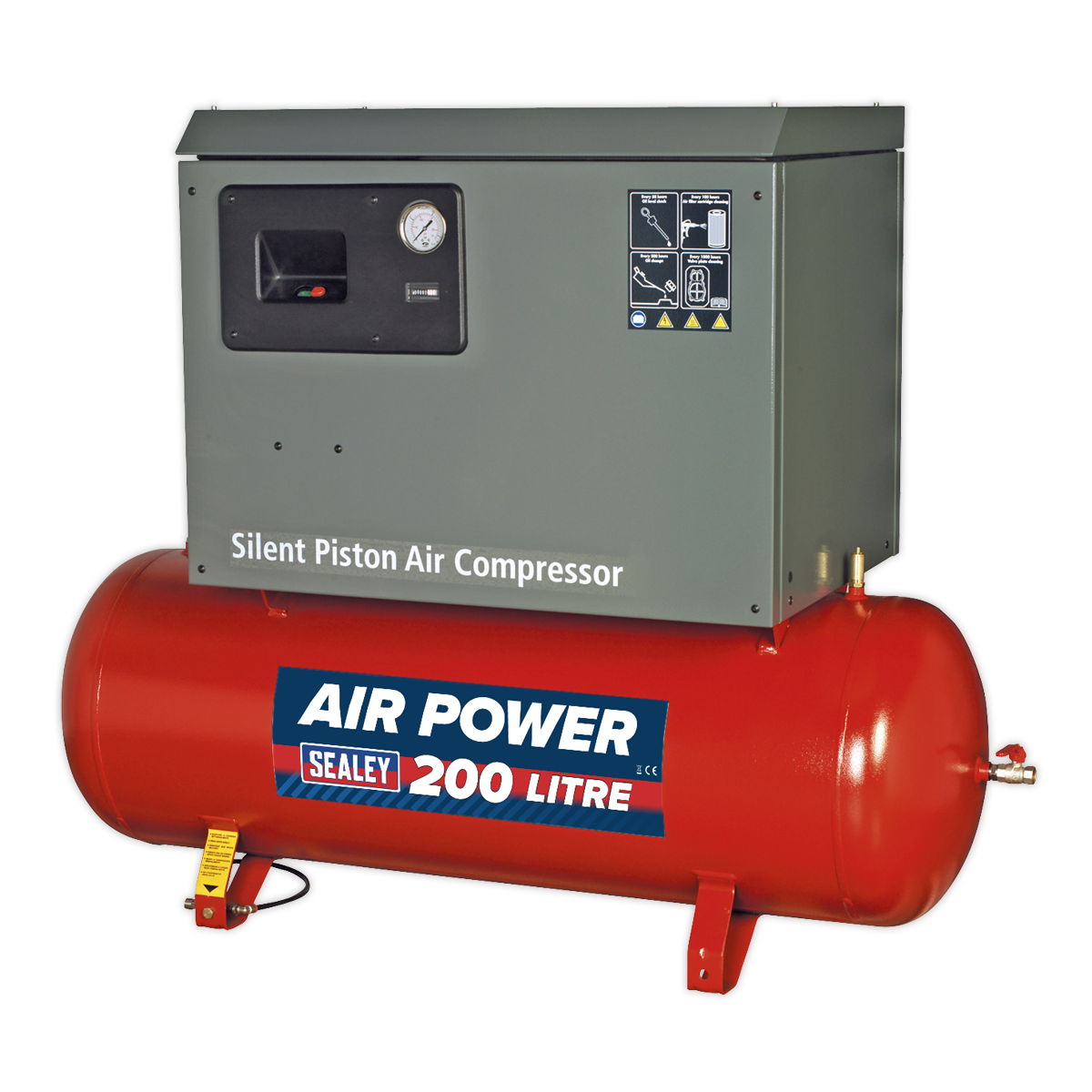 Air Compressor 200L Belt Drive 3hp with Cast Cylinders Low Noise