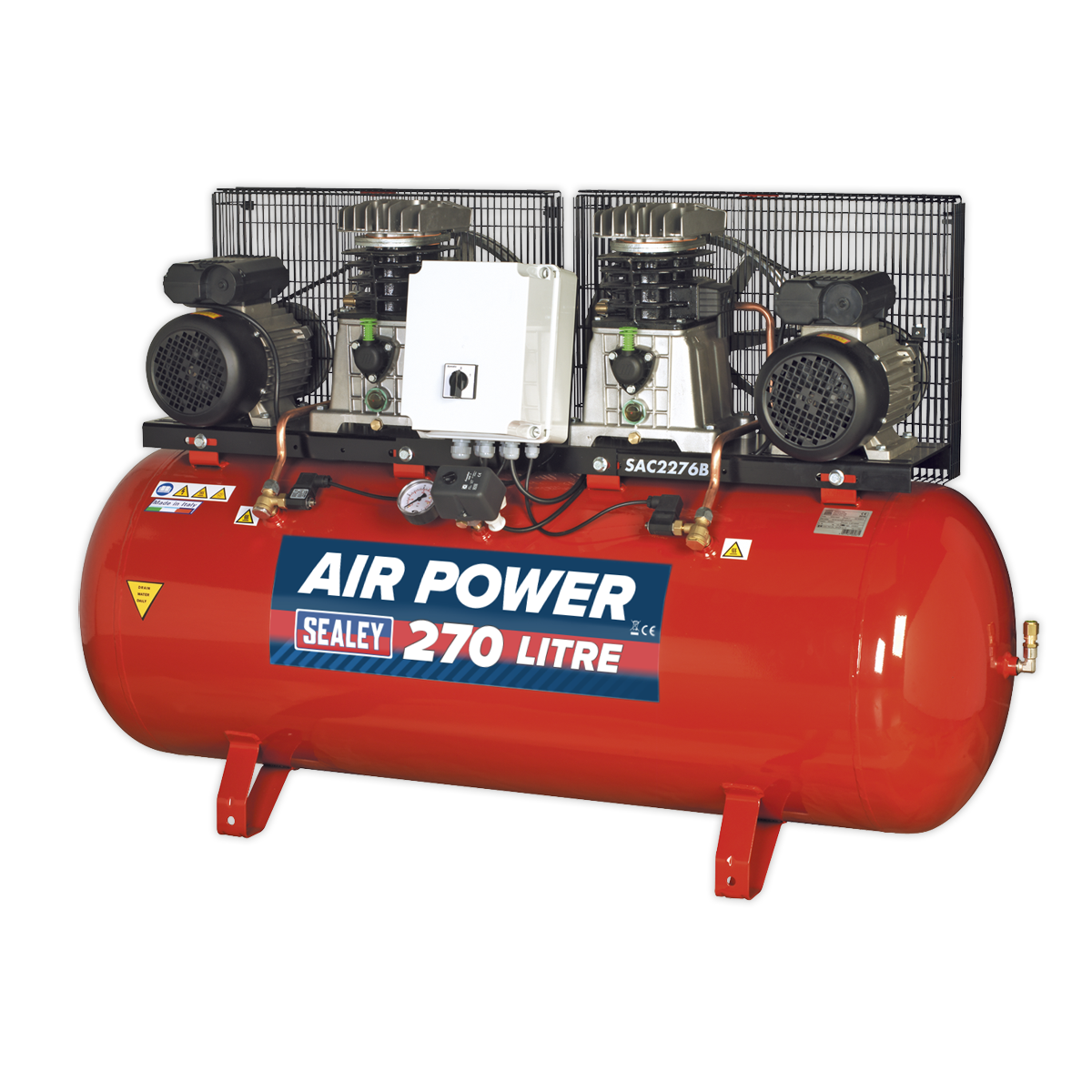 Air Compressor 270L Belt Drive 2 x 3hp with Cast Cylinders