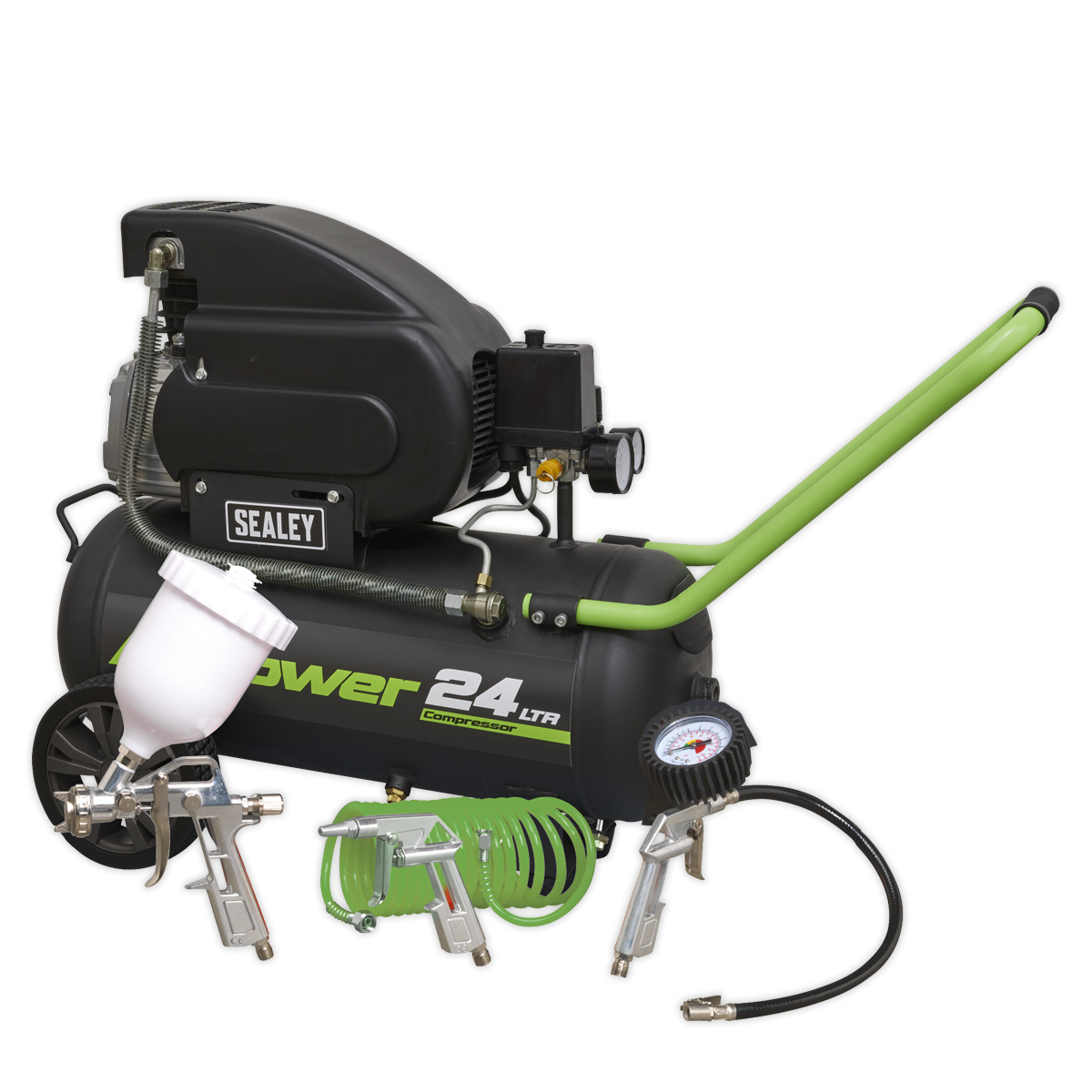 Air Compressor 24L Direct Drive 2hp with 4pc Air Accessory Kit