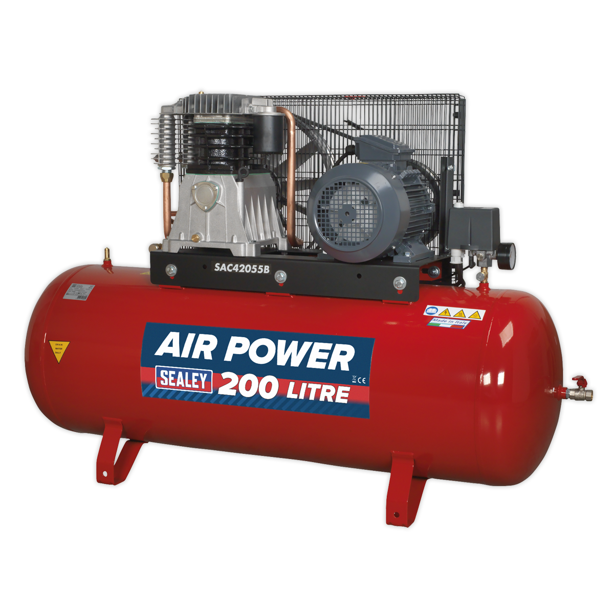 Air Compressor 200L Belt Drive 5.5hp 3ph 2-Stage with Cast Cylinders