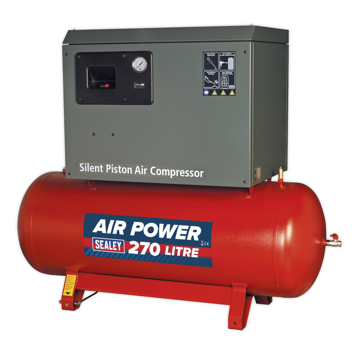 Air Compressor 270L Belt Drive 5.5hp 3ph 2-Stage with Cast Cylinders Low Noise