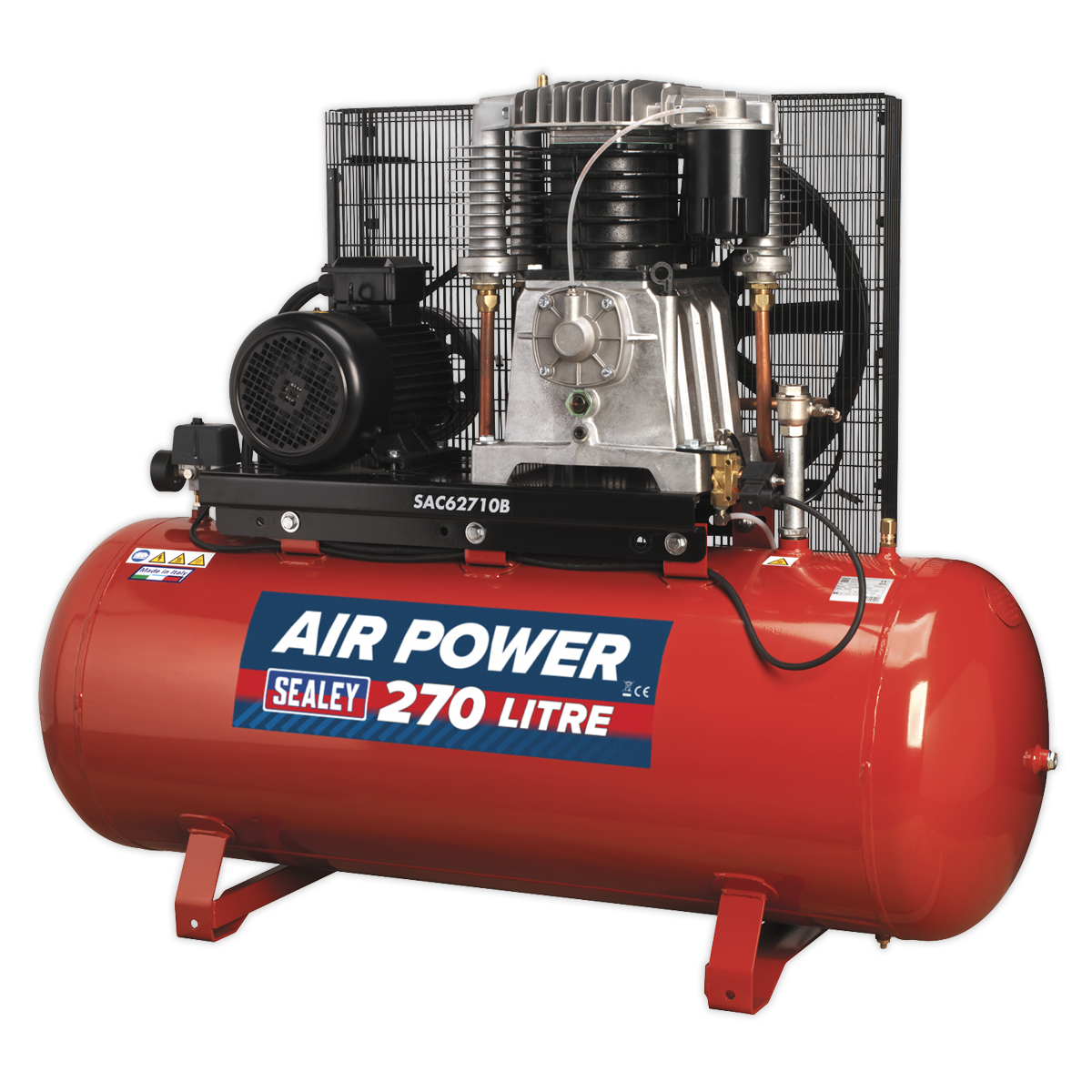 Air Compressor 270L Belt Drive 10hp 3ph 2-Stage with Cast Cylinders