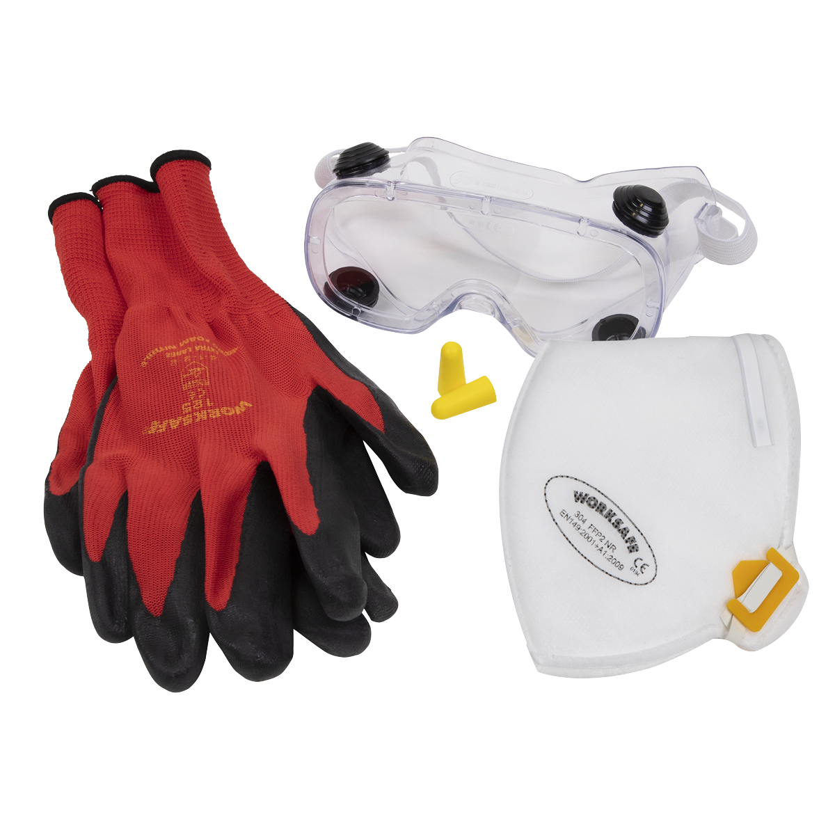 Flexi Grip Gloves, FFP2 Mask, Goggles & Ear Plugs