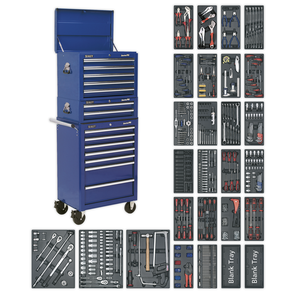 Tool Chest Combination 14 Drawer with Ball Bearing Slides – Blue & 1179pc Tool Kit