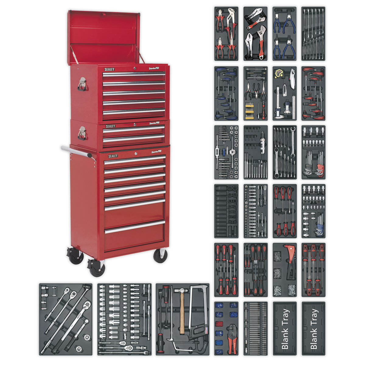 Tool Chest Combination 14 Drawer with Ball Bearing Slides – Red & 1179pc Tool Kit