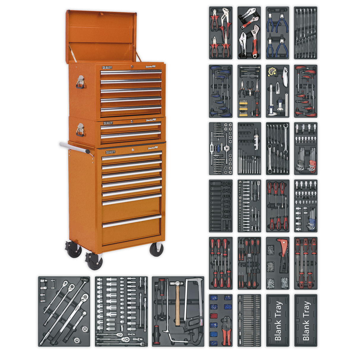 Tool Chest Combination 14 Drawer with Ball Bearing Slides – Orange & 1179pc Tool Kit
