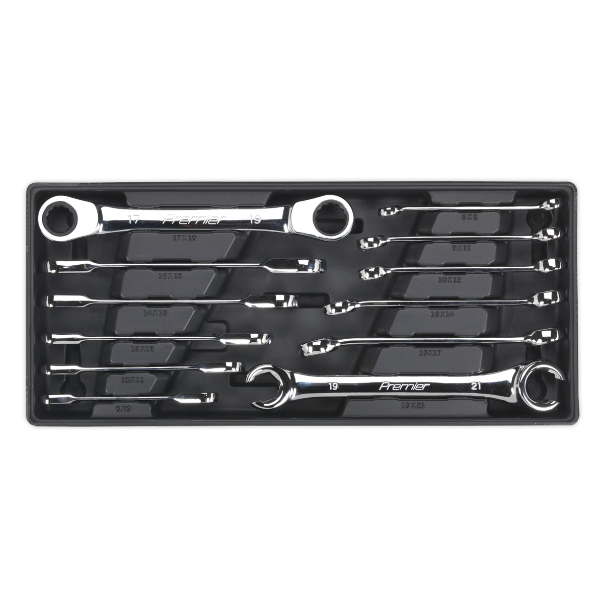 Tool Tray with Flare Nut & Ratchet Ring Spanner Set 12pc